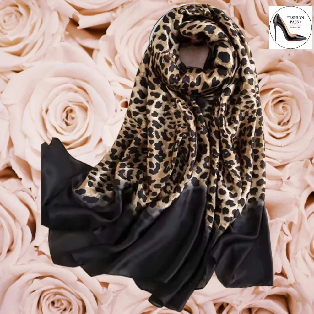 Luxury 100% SILK SATIN Large Shawl Leopard Print Scarf Animal Print Wrap coverup